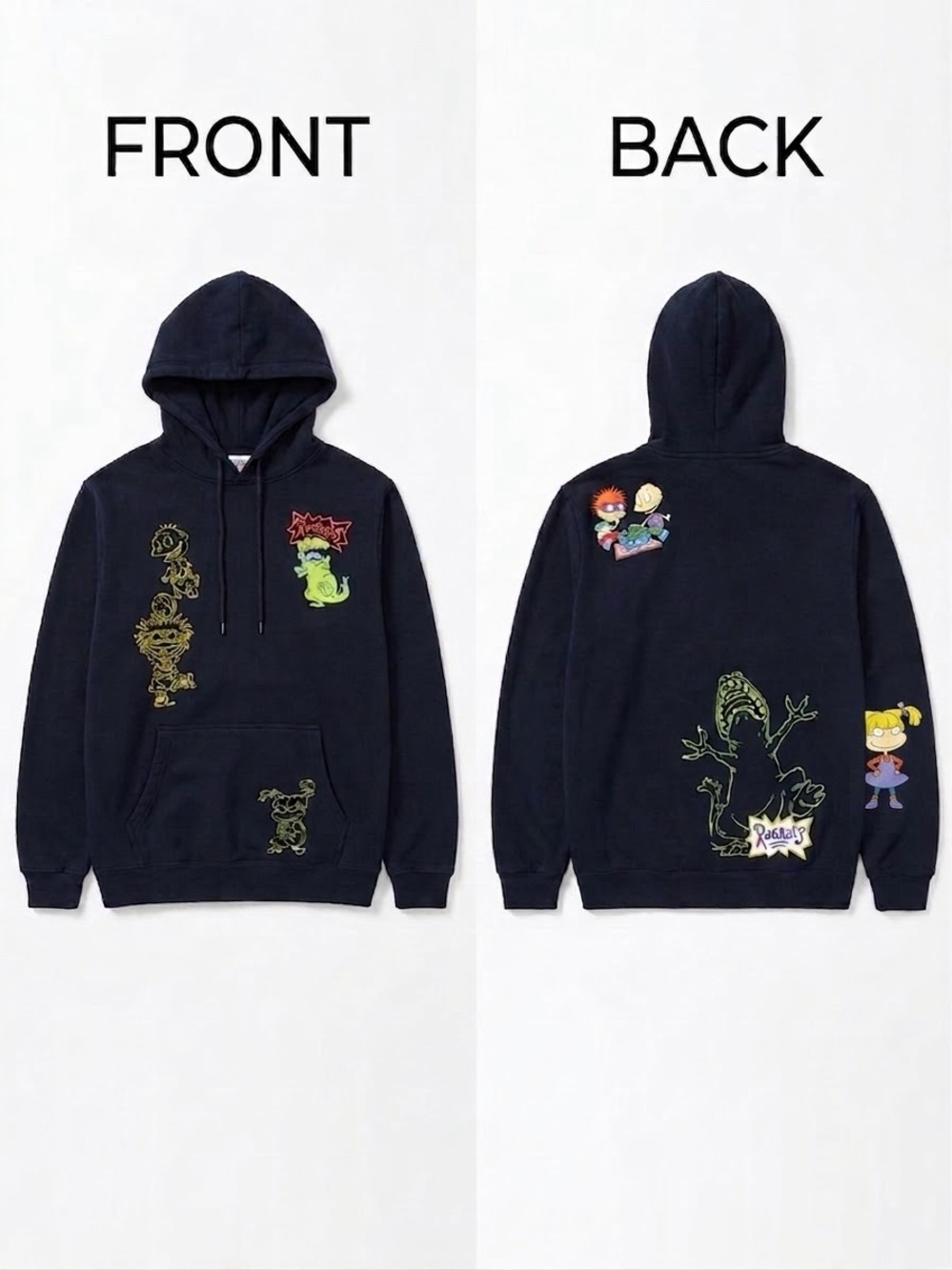 Nickelodeon Rugrats Reptar & Friends Graphic Hoodie Black Size Small 90s Cartoon